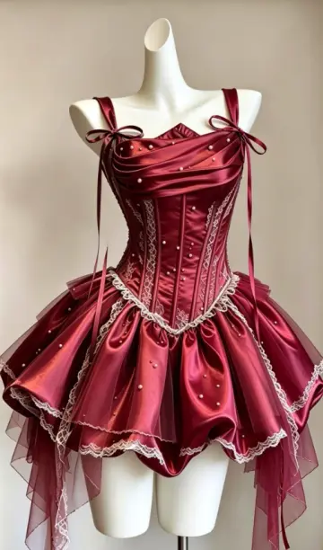 Beaded Satin Sparkly Women's Homecoming Dress Burgundy Corset Short Prom Dress RS2349