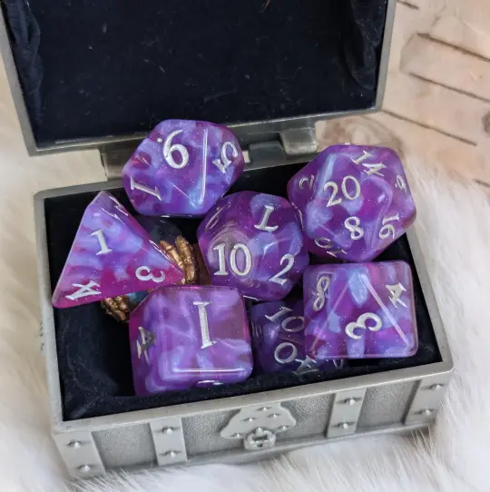 Witch Bolt - 7 Piece Fuchsia Purple Resin Dice Set