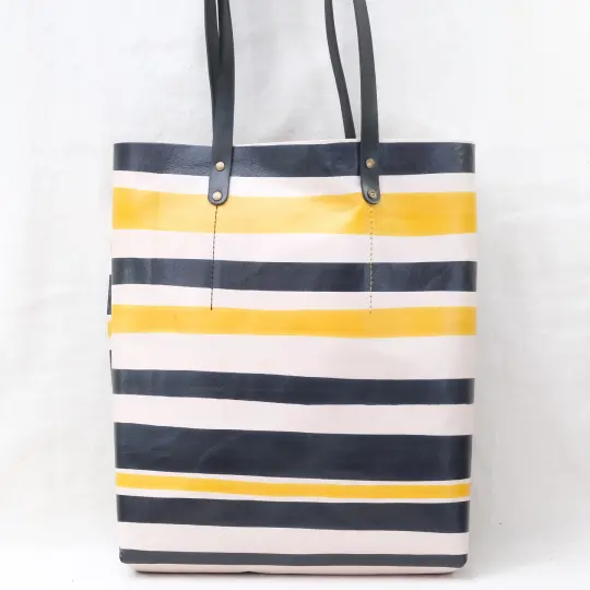 Soft Shopping Tote in black and yellow stripes