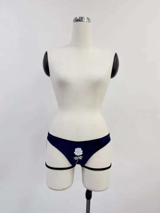 SAMPLE #393 - S Stretch Velvet Lady Di Bear Garter Briefs - Purple / White
