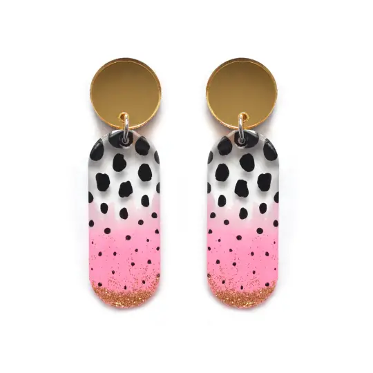 Pink Watermelon Oval Drop Dangle Earrings, Laser Cut and Resin Jewelry