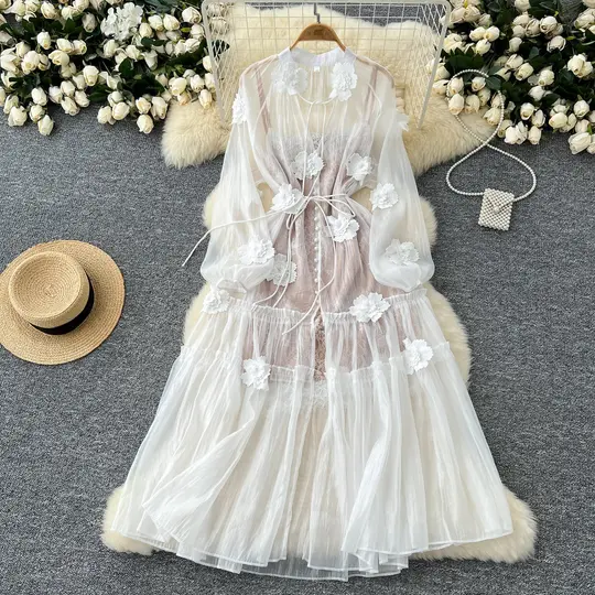 Holiday dress 2025 three-dimensional flower strap mesh skirt + suspender skirt R2261