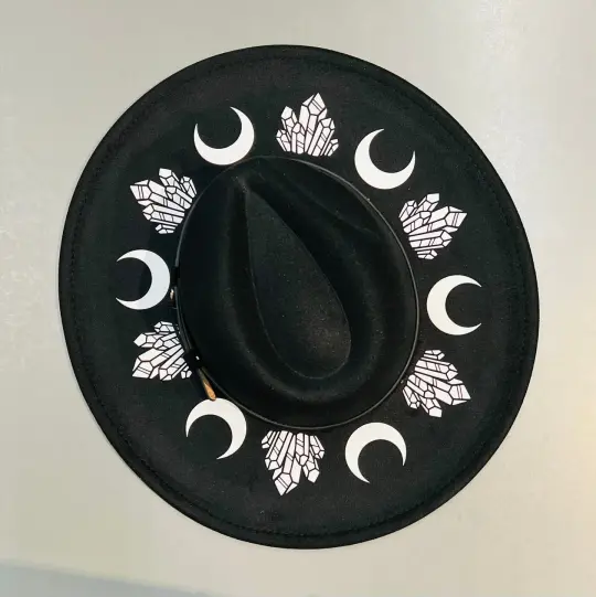 Moon & Crystals Vegan Felt XL Wide Brim Hat