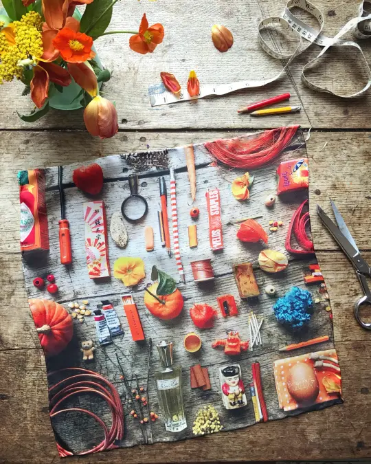ALL THE ORANGES...100% SILK TWILL POCKET SQUARE WITH HAND ROLLED EDGES