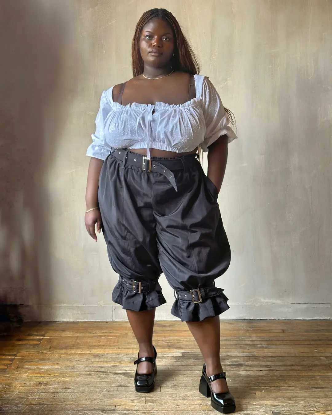 Sample Sale: "pirate bloomers" with Belt and Leg Straps in Black Twill Taffeta (Size V)