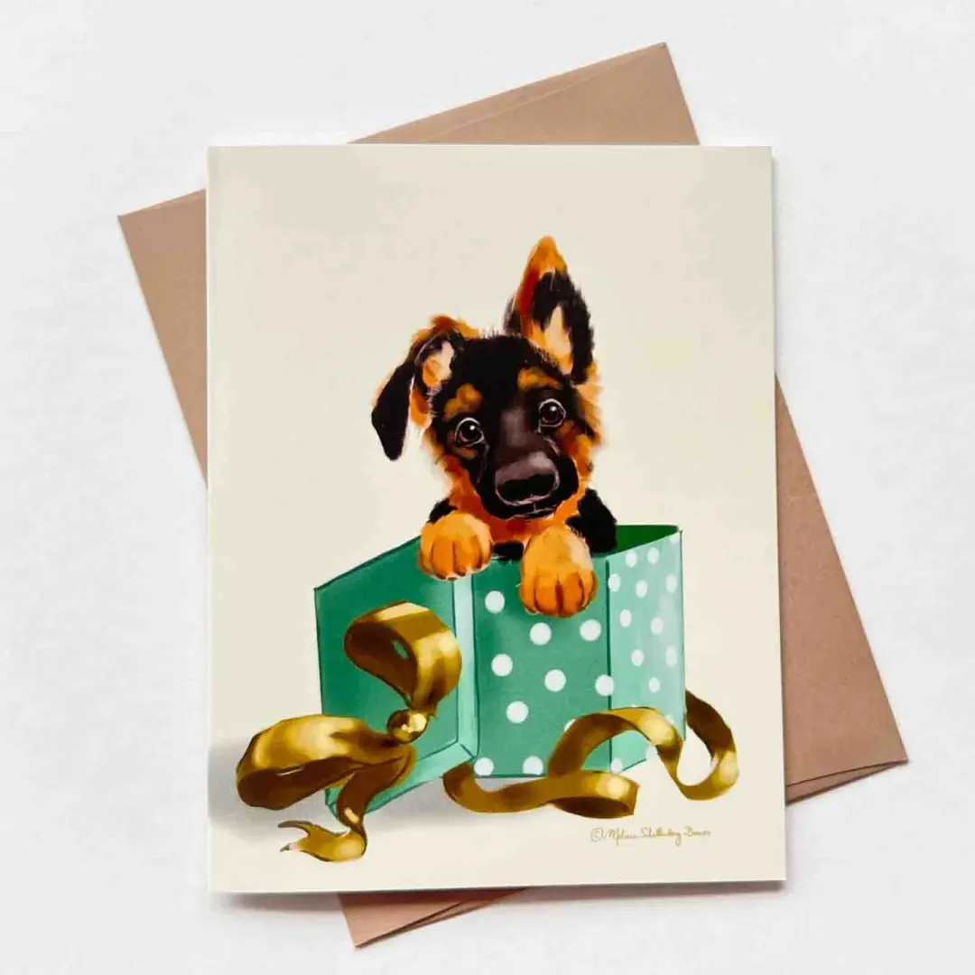 German Shepherd Puppy Christmas Card, Wholesale 6 Pack