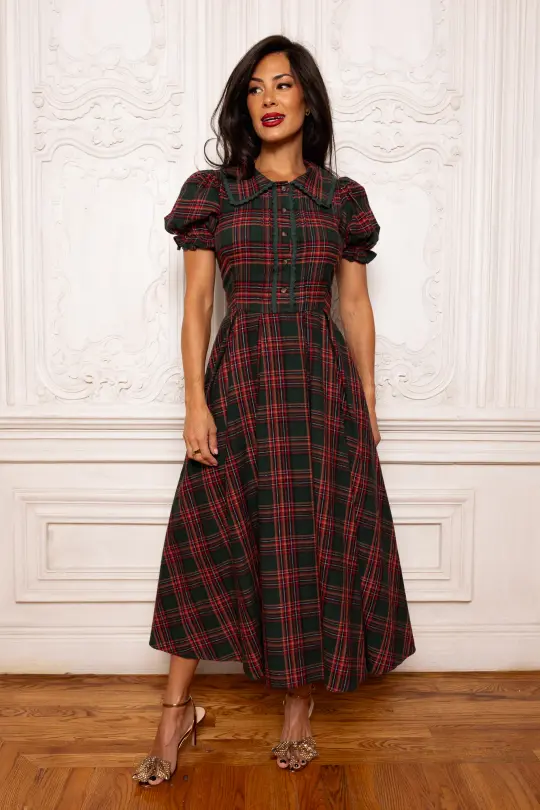 Sophia Dress in Evergreen Plaid