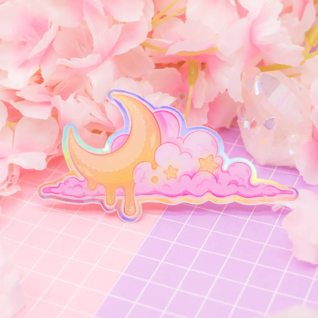Melting Moon Cloud - holographic vinyl sticker