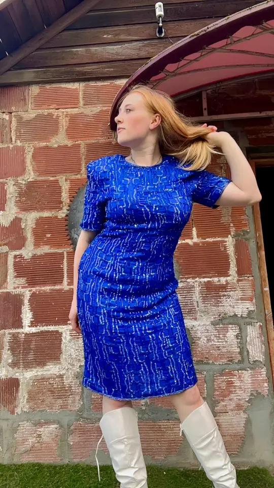 Vintage Cobalt Sequin 80s Glam Dress
