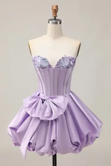 Silky Satin Women's Homecoming Dress Lavender Corset Short Prom Dress RS2343