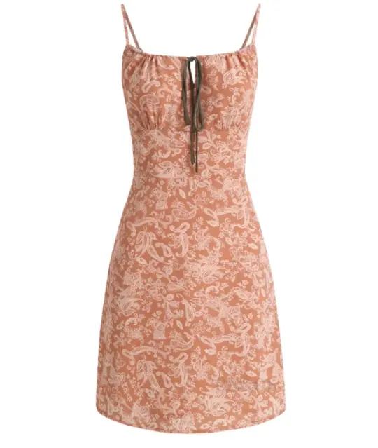 French holiday short yellow 2025 new suspender print dress R2652