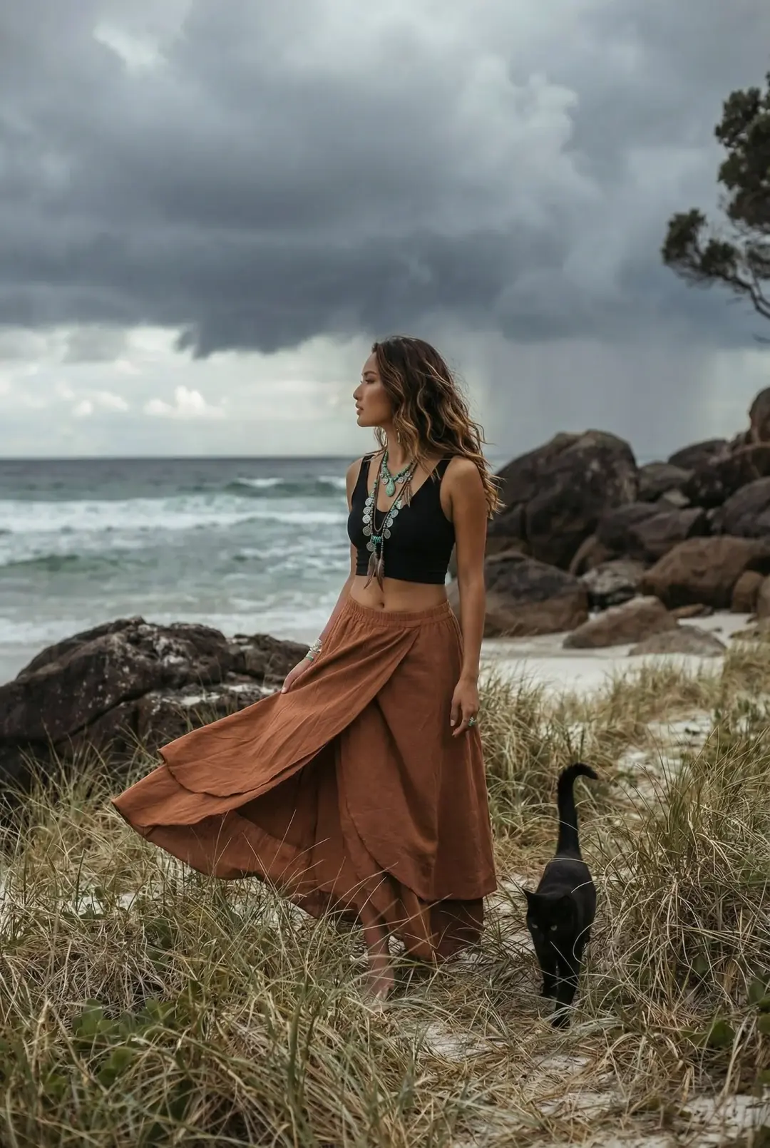 Nalani Cotton Wrap Skirt Burnt Orange