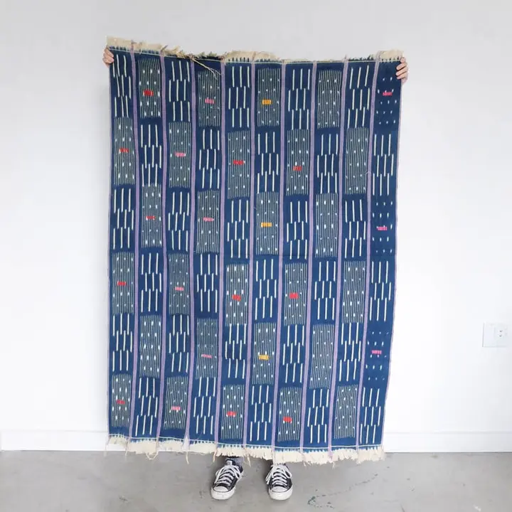 Baoulé Cloth in Indigo, Purple and White