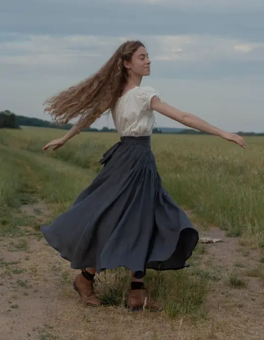 Jupe longue « Vineta » en lin bleu skandi