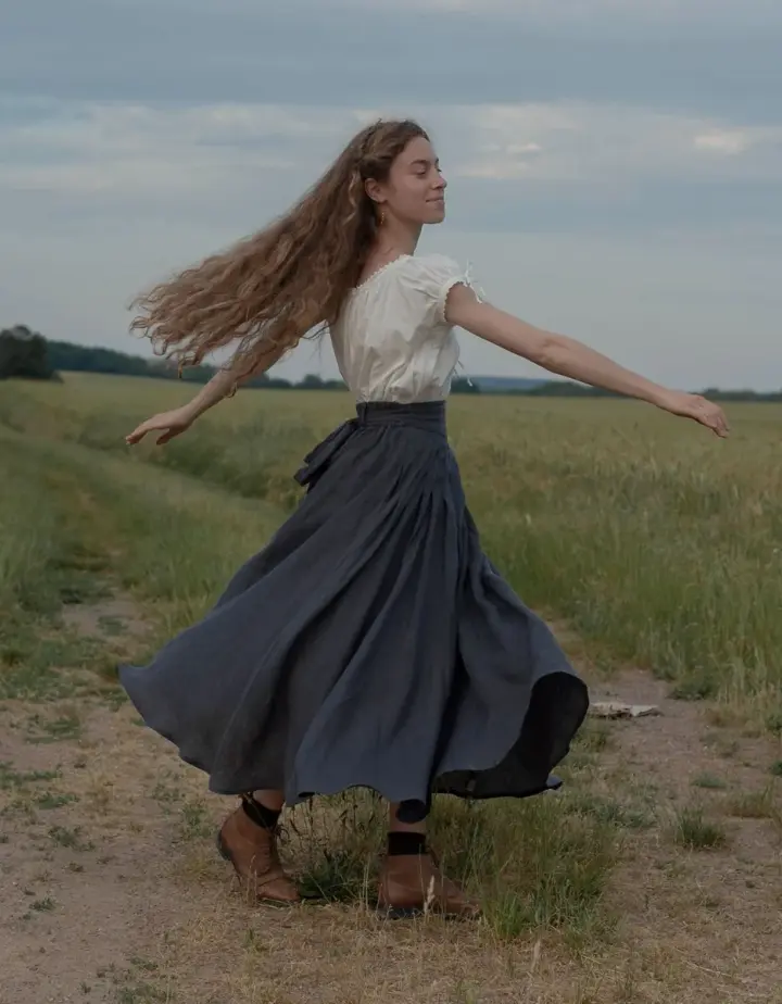 Jupe longue « Vineta » en lin bleu skandi