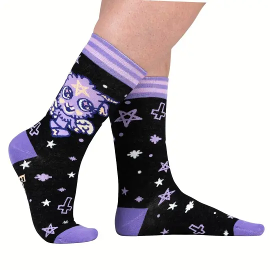 Baby Baphomet Crew Socks - Gothic Occult Socks - Alternative Fashion Accessory