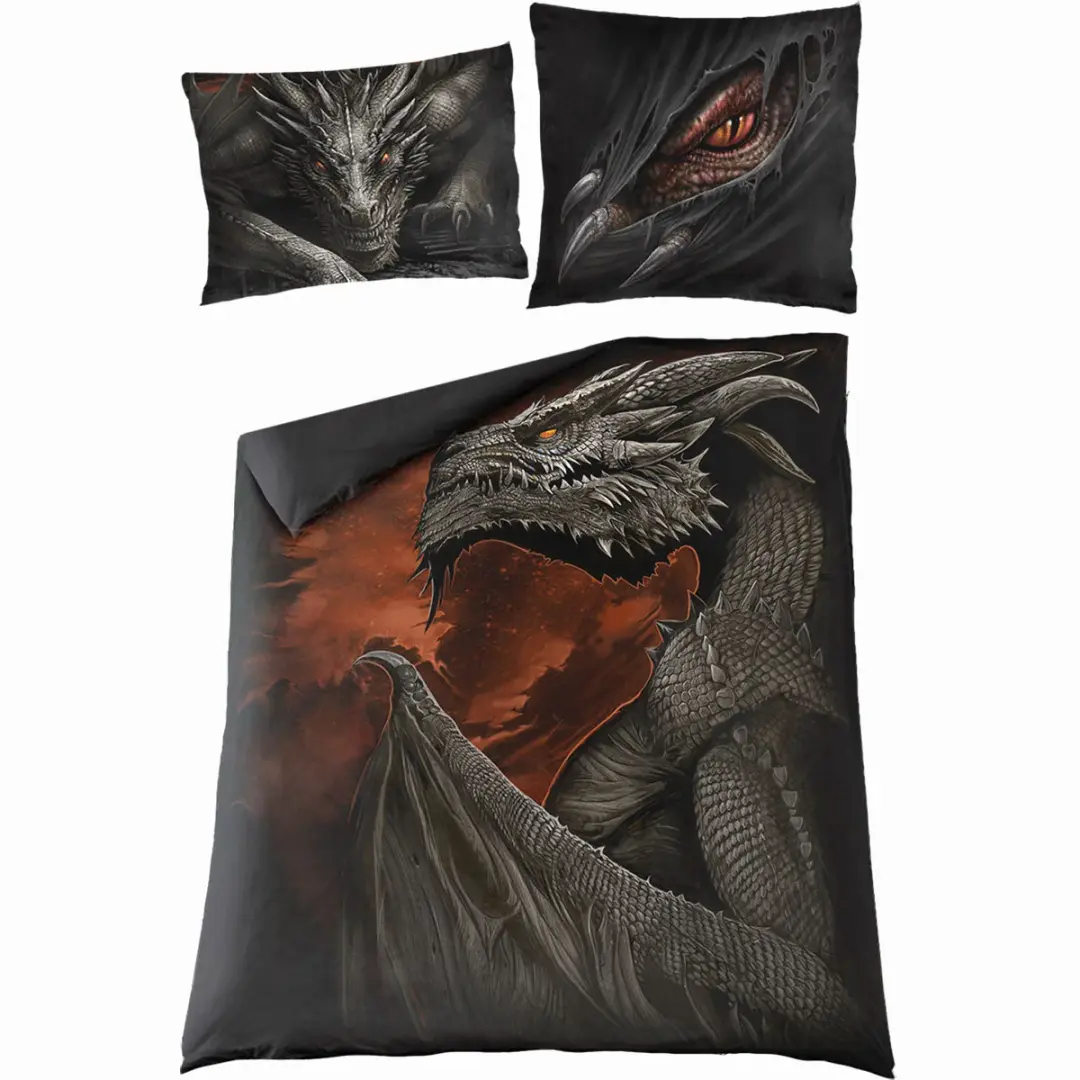 Majestic Draco Dragon Duvet Cover Set - Gothic Bedding - Dark Fantasy Bedroom Decor