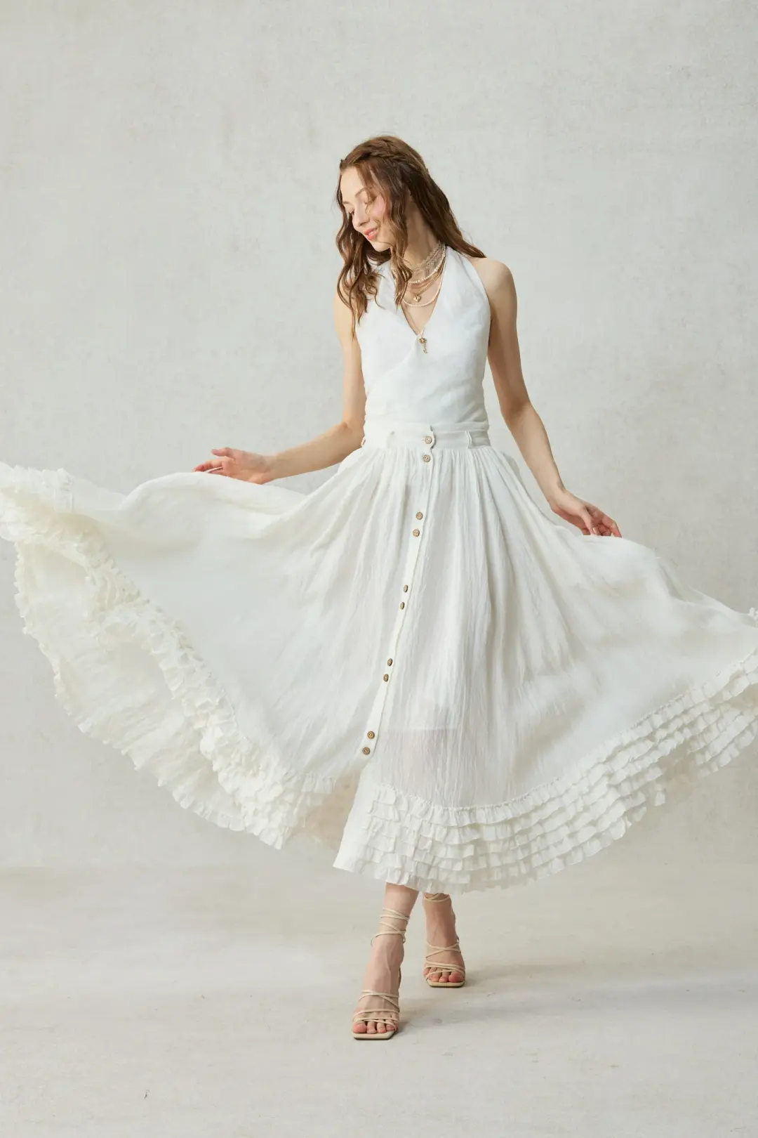 Dorothy 27 | Ruffled maxi linen skirt
