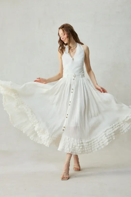 Dorothy 27 | Ruffled maxi linen skirt
