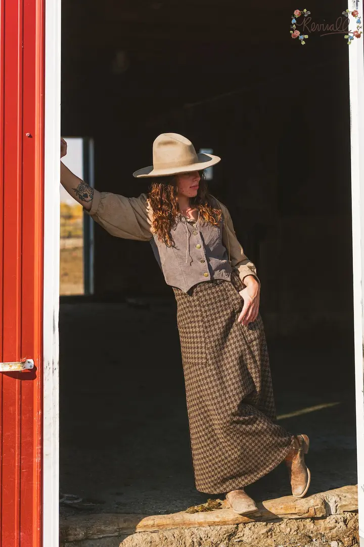 Long Wool Houndstooth Skirt