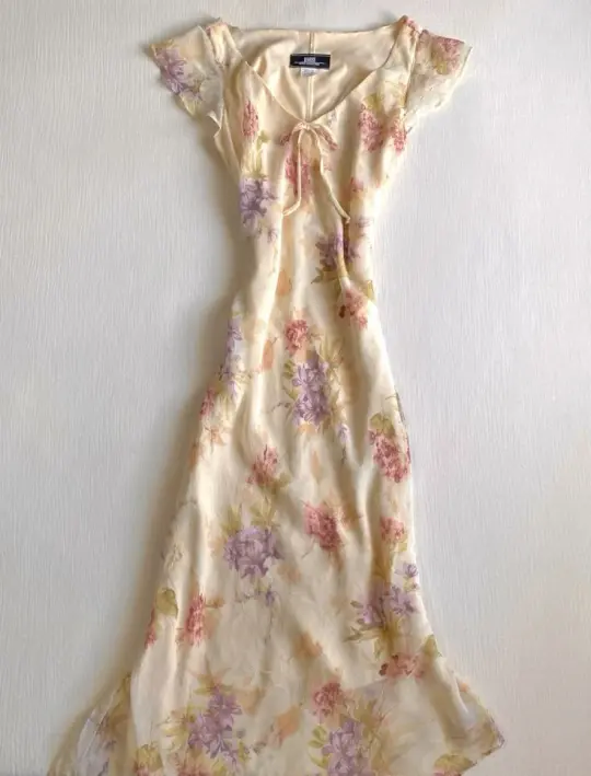 Apricot floral V-neck slim waist long skirt homecoming dress R2675