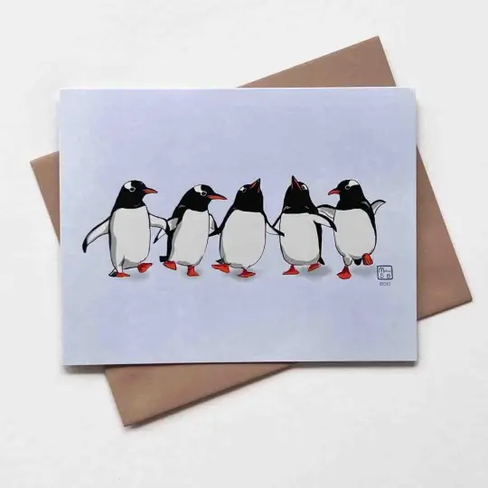 Five Dancing Penguins Greeting Card, Wholesale 6 Pack