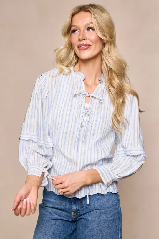 Leticia Top in White & Blue Stripe