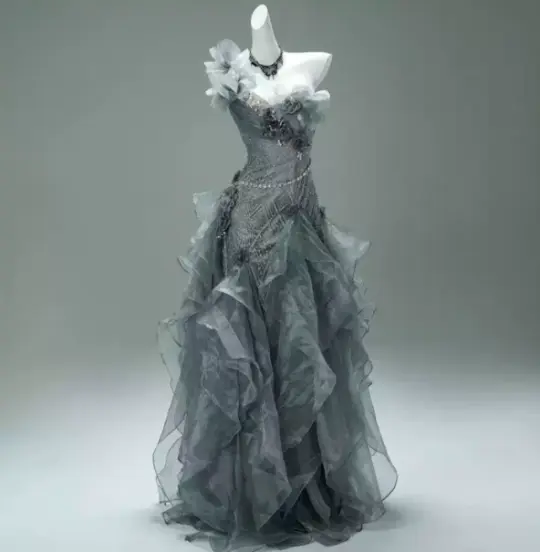 Sliver Elegant Prom Gown , Tulle 3D Floral Pleated Corset Maxi Evening Dress RS1650