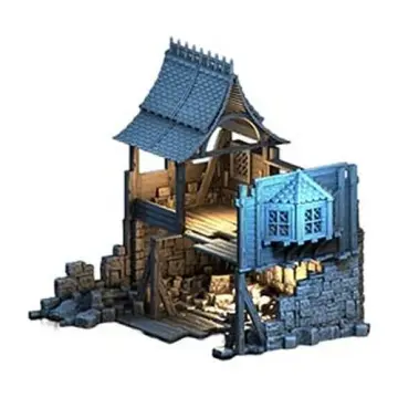 Thistledown Ruined House 28mm 3D printed medieval fantasy town terrain, 3D render, front view