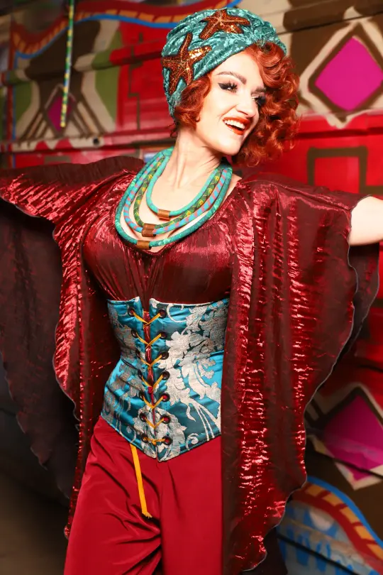 Wench Underbust Corset in Teal Damask - The Magic Carpet Ride Collection