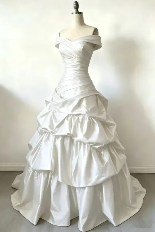 Clean Ruffled Silky Prom Gown White Women's Maxi Evening Dress Birthday Dress RS2771