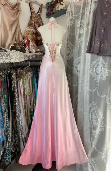 Gradient halter neck rhinestone fitted mermaid gown, ball gown R6301