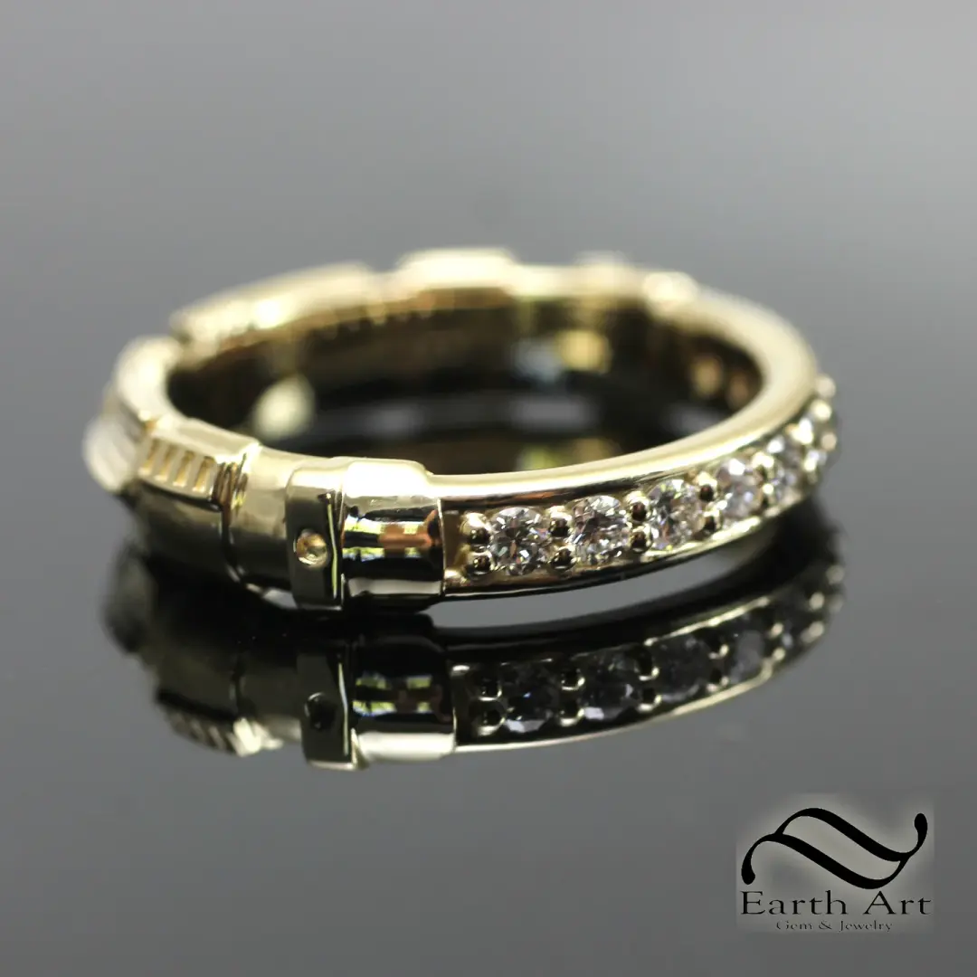 Narrow Diamond Light Saber Ring - fully Polished in gold or silver