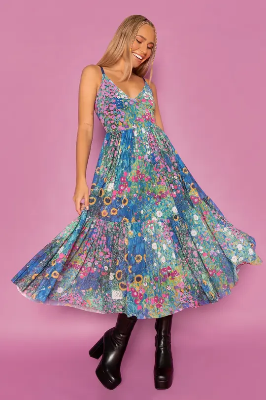 Klimt Collage Pink Sheer Midaxi Dress