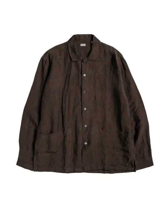 Conkers Martyn Shirt Linen Crossweave Brown & Black