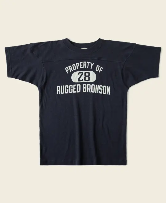 1950s Drop Shoulder Football T-Shirt - Navy
