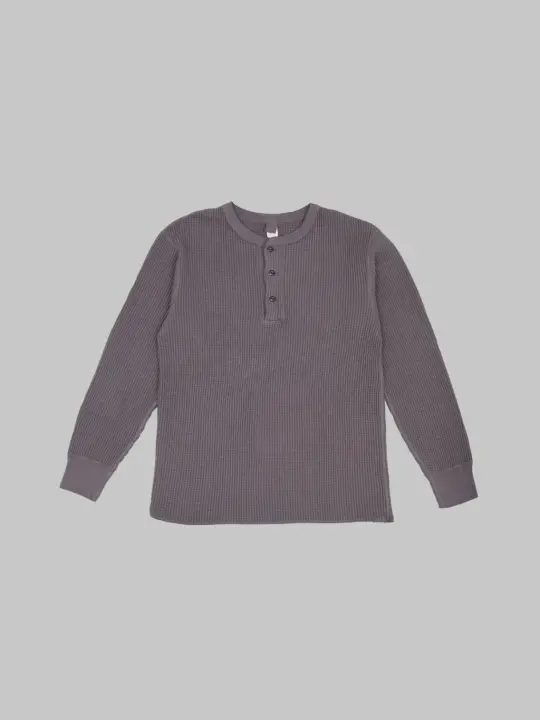 UES Thermal Big Waffle Henley T-Shirt Purple Navy