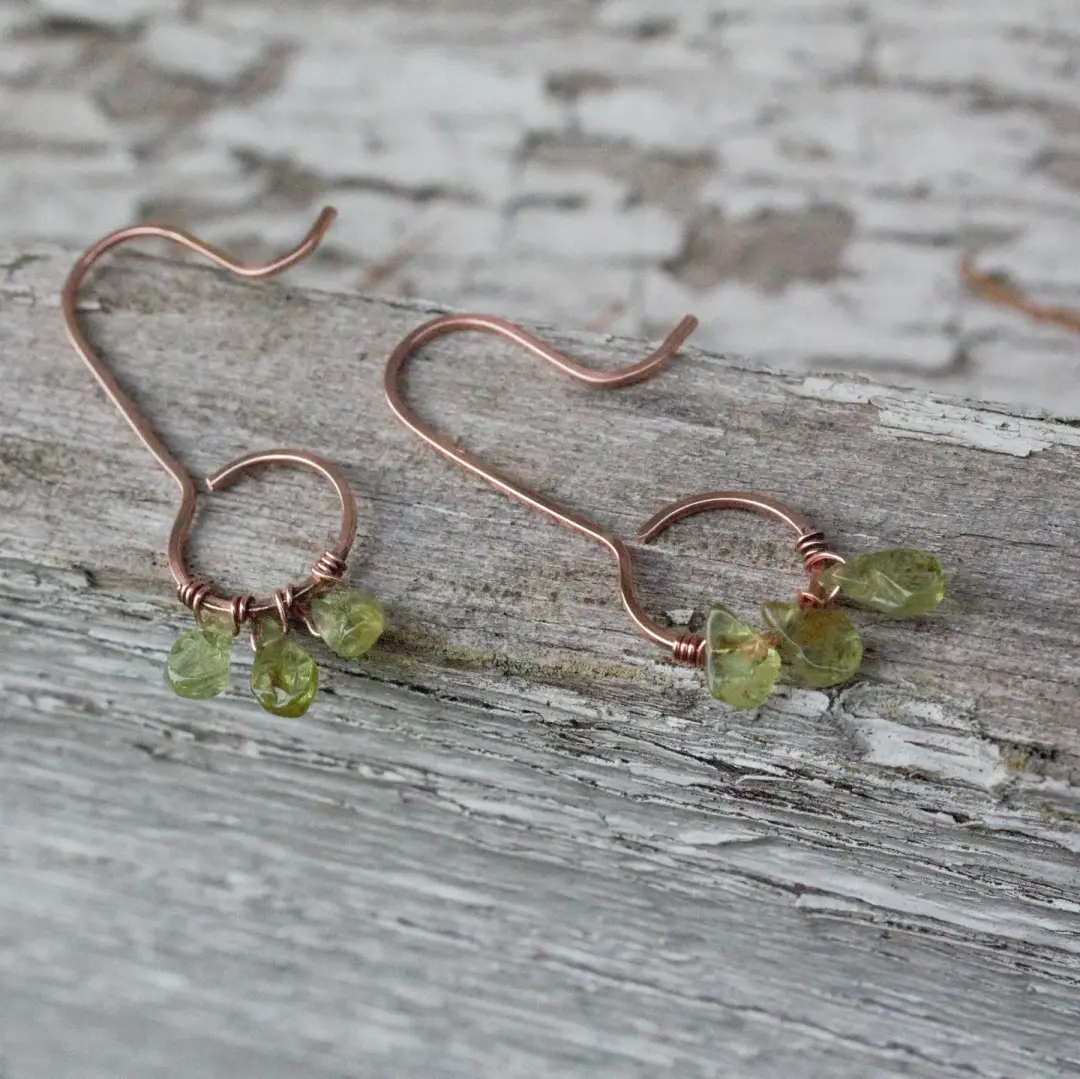 Paise Drop Earring in Peridot and Copper