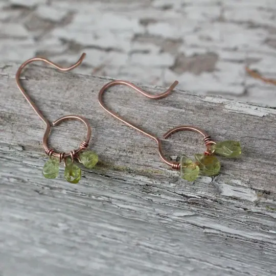 Paise Drop Earring in Peridot and Copper