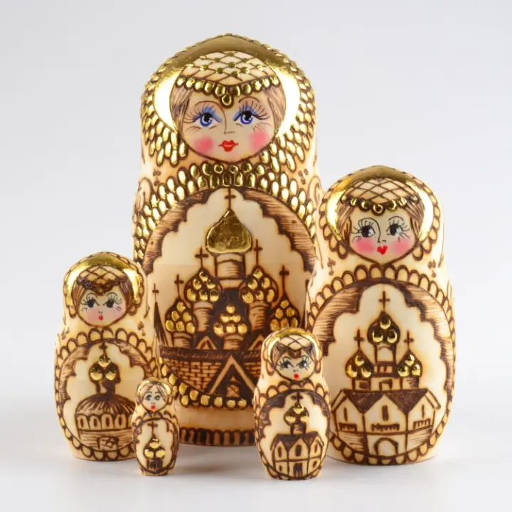 Golden Wood Burned Matryoshka