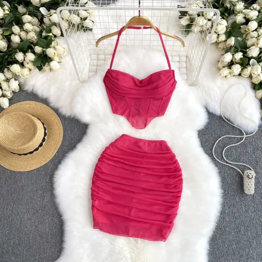 European and American suit pure desire hot girl sexy halter neck camisole + tight mesh skirt R2281