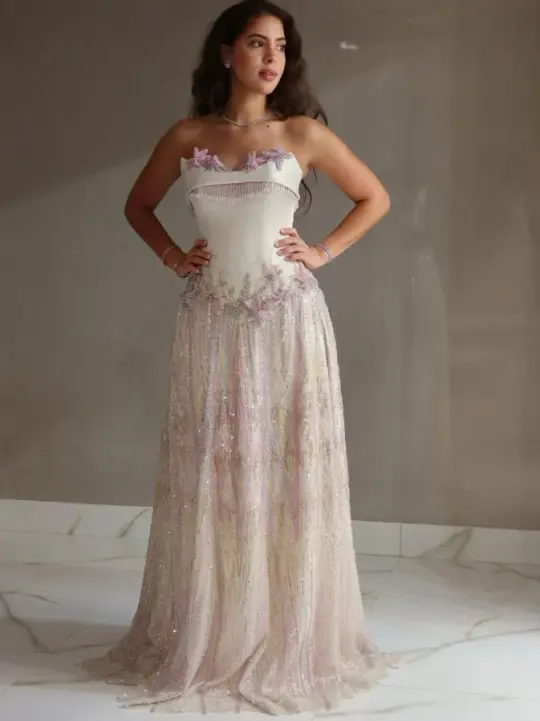 Chiffon FLowy Glitter Corset Prom Gown , Dreamy Lavender Maxi Summer Dress RS1913