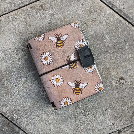 PASSPORT Traveller's Notebook | Pyrography Bees + Flowers #2