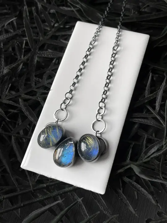 Triple Stone Pendant with Labradorite + Golden Rutile Quartz Doublet
