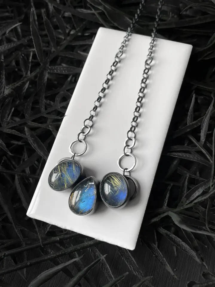 Triple Stone Pendant with Labradorite + Golden Rutile Quartz Doublet