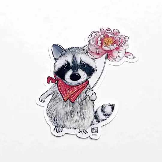 Raccoon Flower Sticker, 3"