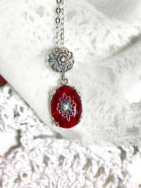 Pink Pendant, Embellished Edwardian Pendant #P70e