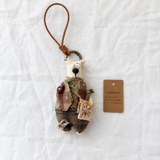 Dusty Bear Bag Charm · Hand-Shaped Details & Distressed Finish