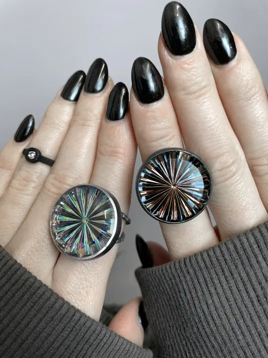 Large Antique Glass Orbit Rings - Sizes 7.5 & 8 - 2 available