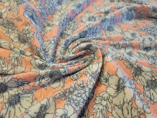 Lightweight Blush and Grey Floral Knit- Remnant Piece 1.Yard